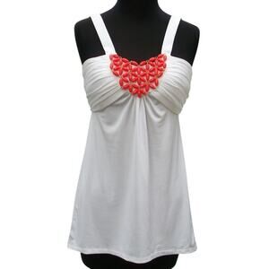 Cache White Embellished Bead Stretch Halter Top Built in Bra Lined New NWT $108